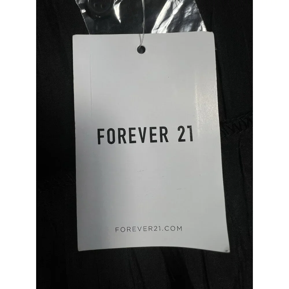 Forever 21‎ Long Sleeve Button Black Crinkle Slit Sides Women’s Size Large NWT - Picture 15 of 16